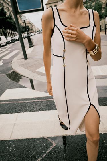 ROBE MIDI LISERÉS CONTRASTE - Beige clair de Zara - Image 4