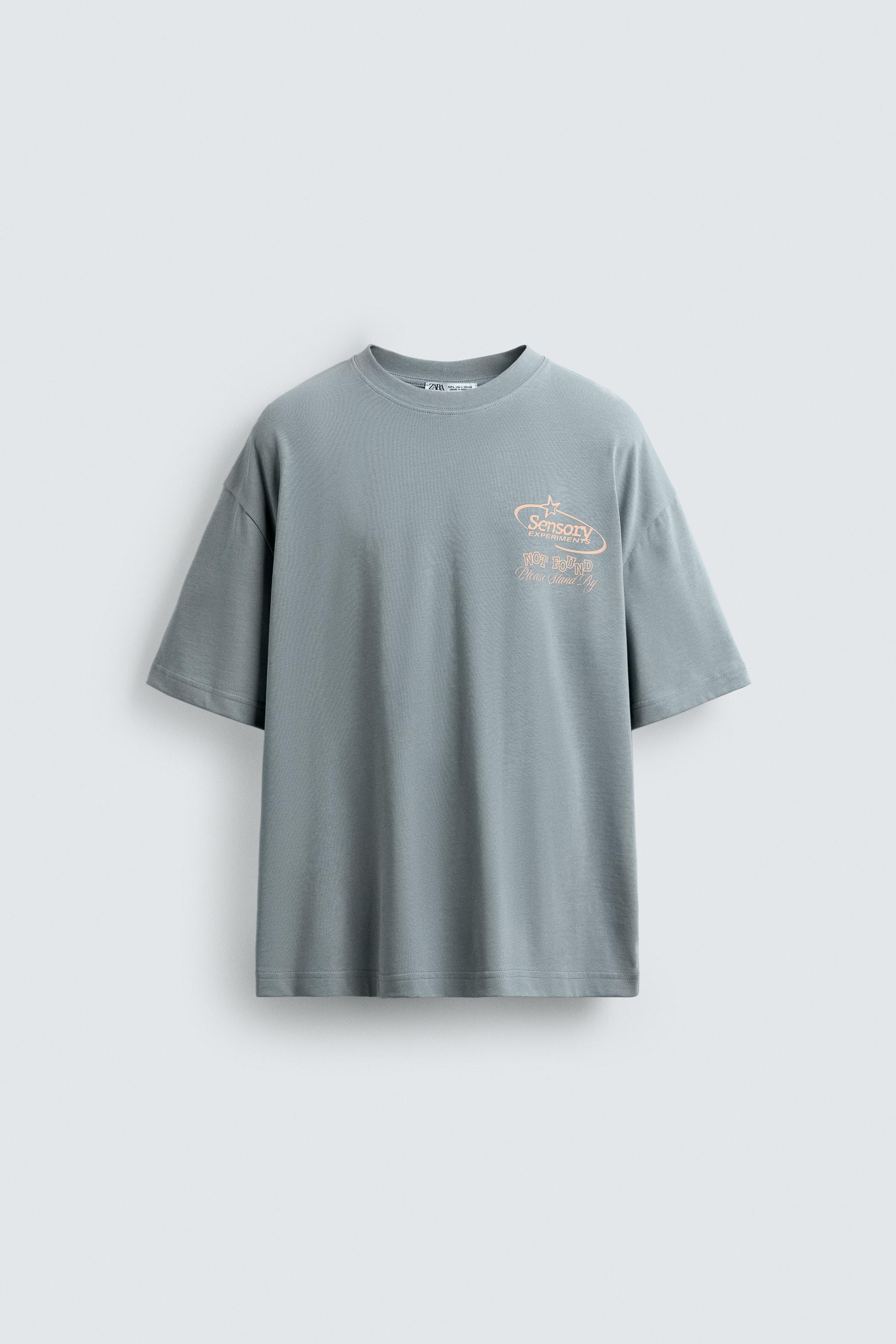 ウォッシュ加工プリントTシャツ - ウォッシュ空色 | ZARA Japan