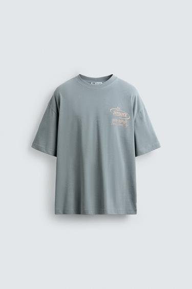 WASHED PRINT T-SHIRT - Faded sky blue by Zara