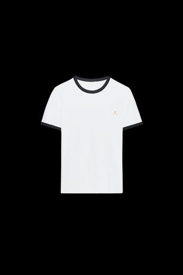 ZARA T-SHIRT WITH TRIM AND BROOCH - White by Zara