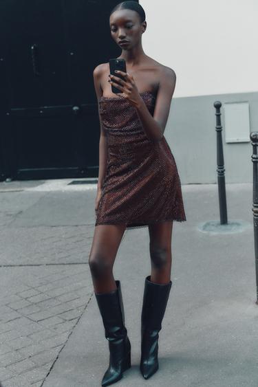 RED STRAPLESS SEQUIN DRESS - Aubergine by Zara - Image 2
