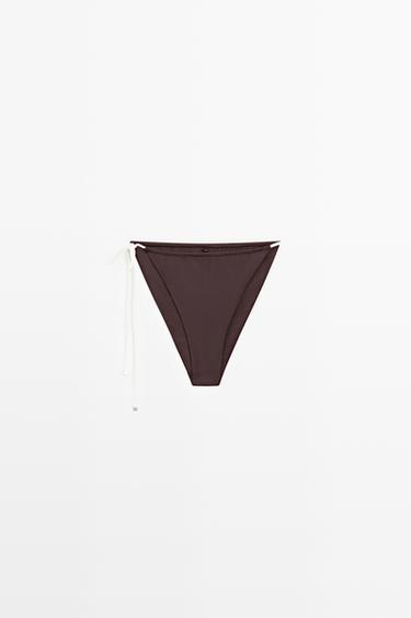 Bas de bikini à lien contrastant - Marron de Zara