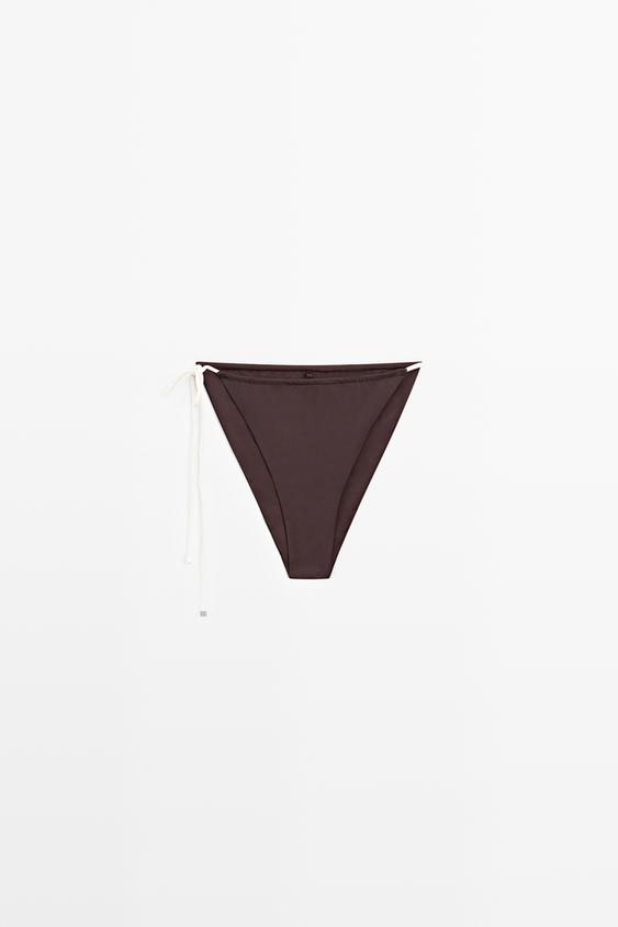Zara Contrast tie-side bikini bottoms - Brown - Image 0