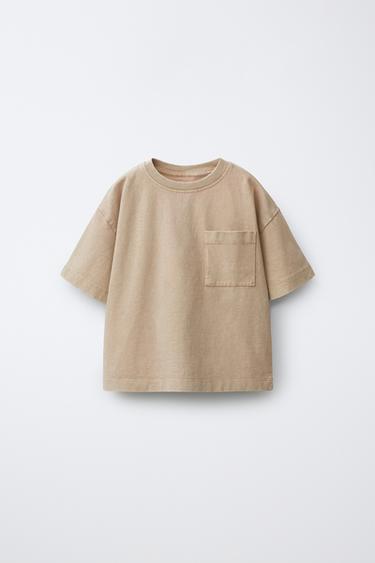 GARMENT-DYED T-SHIRT WITH POCKET - Light brown by Zara