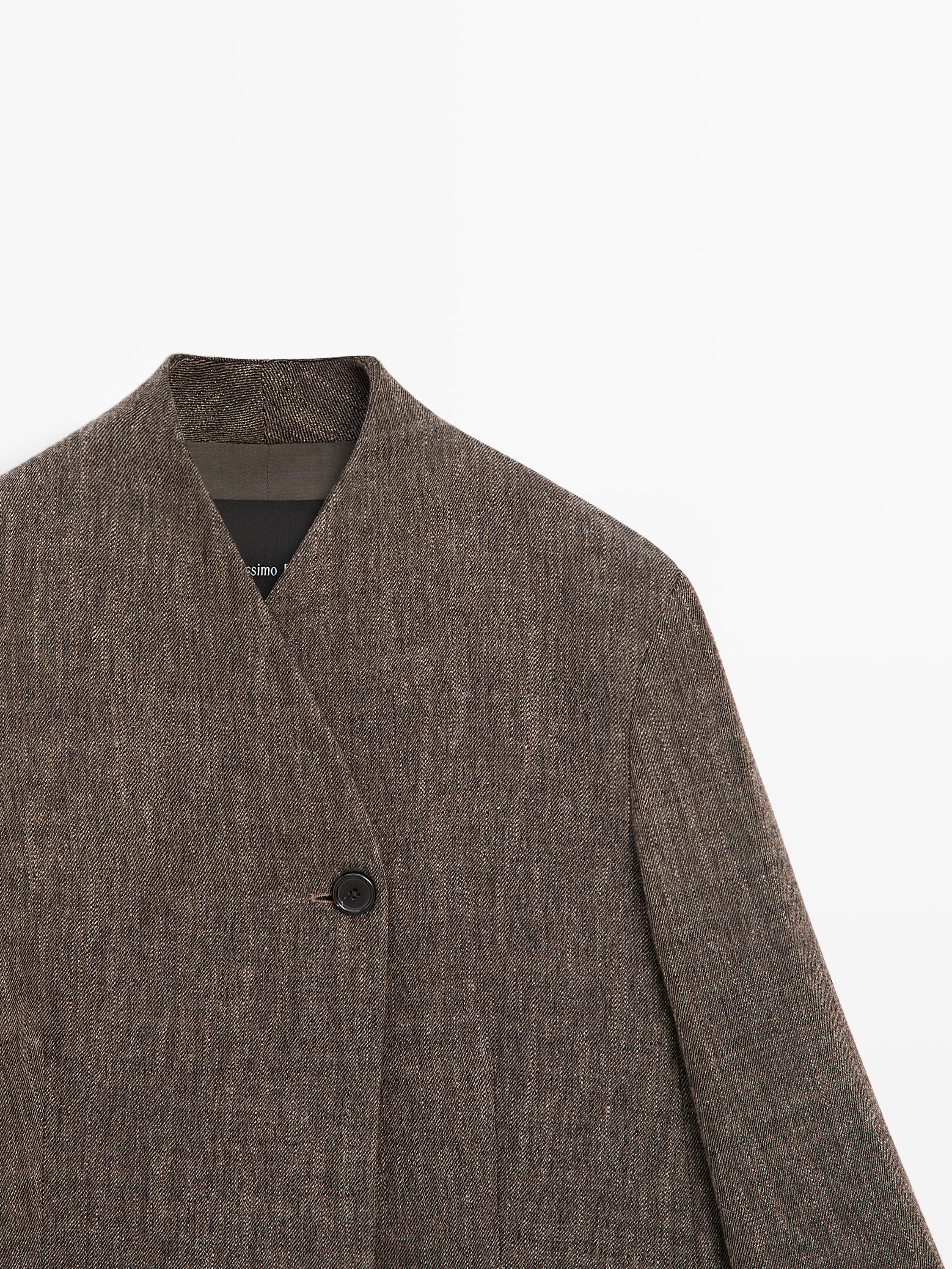 Flecked wool blend coat with high collar