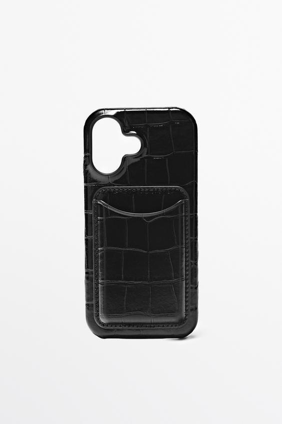 Zara Textured Nappa leather iPhone 17 case - Black - Image 0