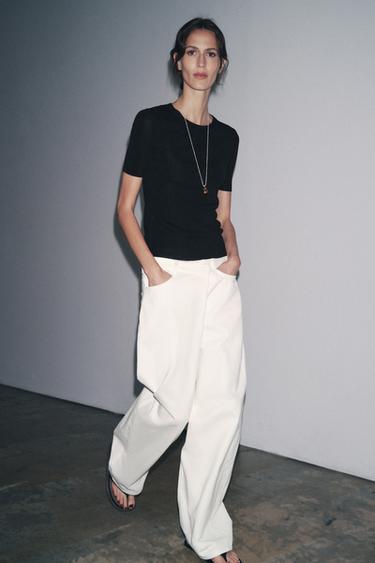Zara ZW COLLECTION PLEATED COTTON PANTS - White - Image 0