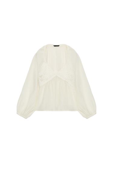 ÁO PHỐI REN MÓC - Kem từ Zara