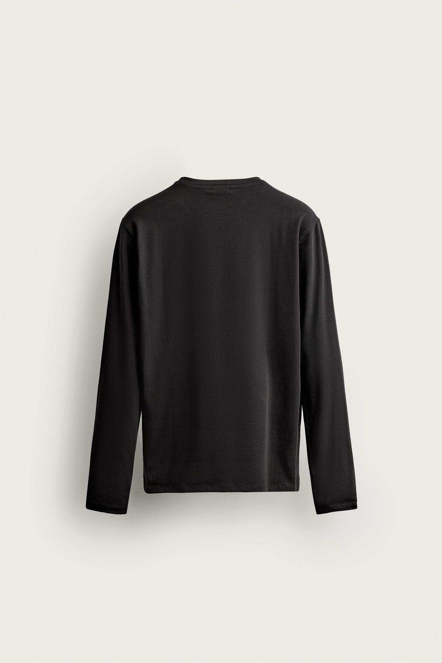 Мужская футболка Zara Long Sleeve Slim Fit Basic, цвет: Чёрный — фото 8