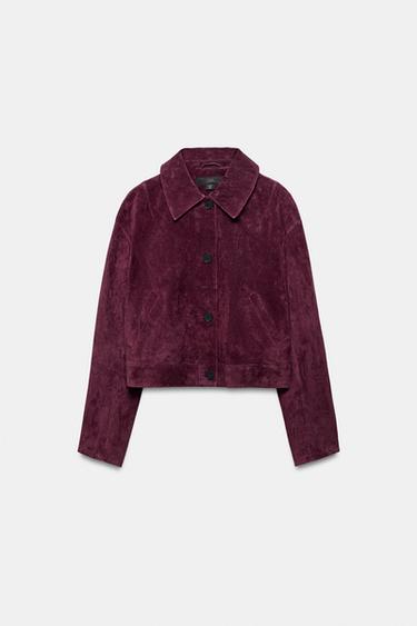 100% SUÈDE LEREN JACK - Burgundy van Zara