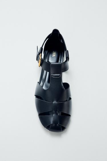 Zara FLAT FISHERMAN SANDALS - Black