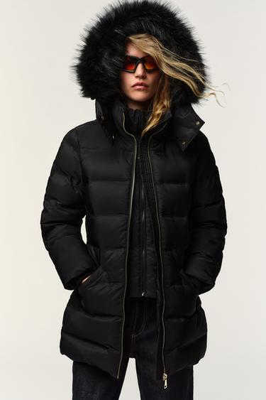 Zara WATER REPELLENT WINDPROOF HOODED DOWN JACKET - Black