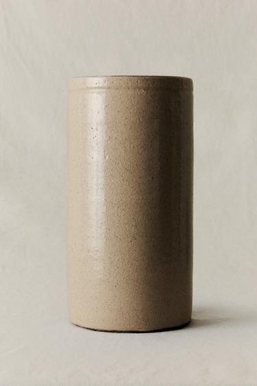 CYLINDRICAL CERAMIC VASE - Ecru by Zara