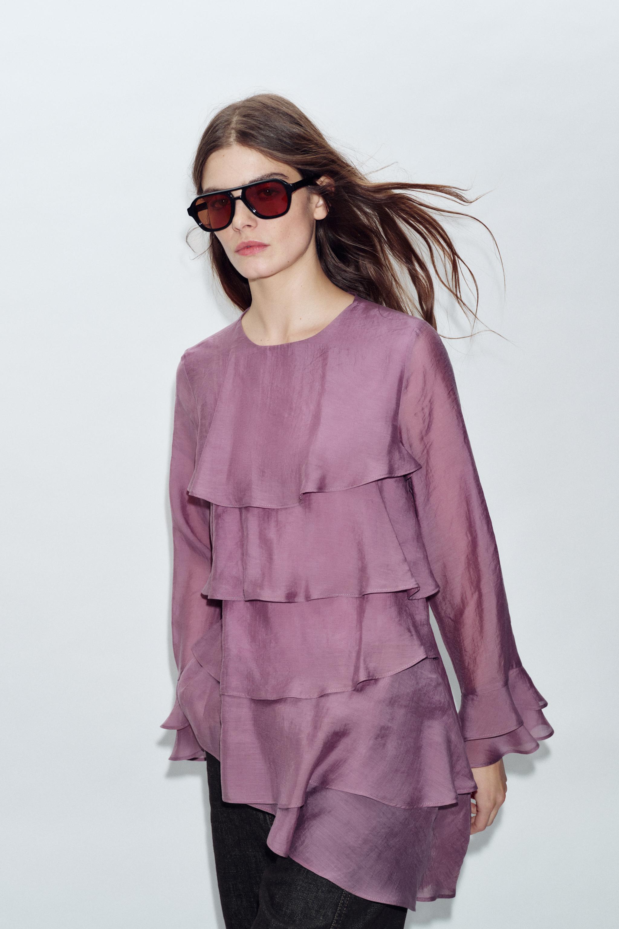 ASYMMETRIC RUFFLED TOP - Mauve | ZARA United States