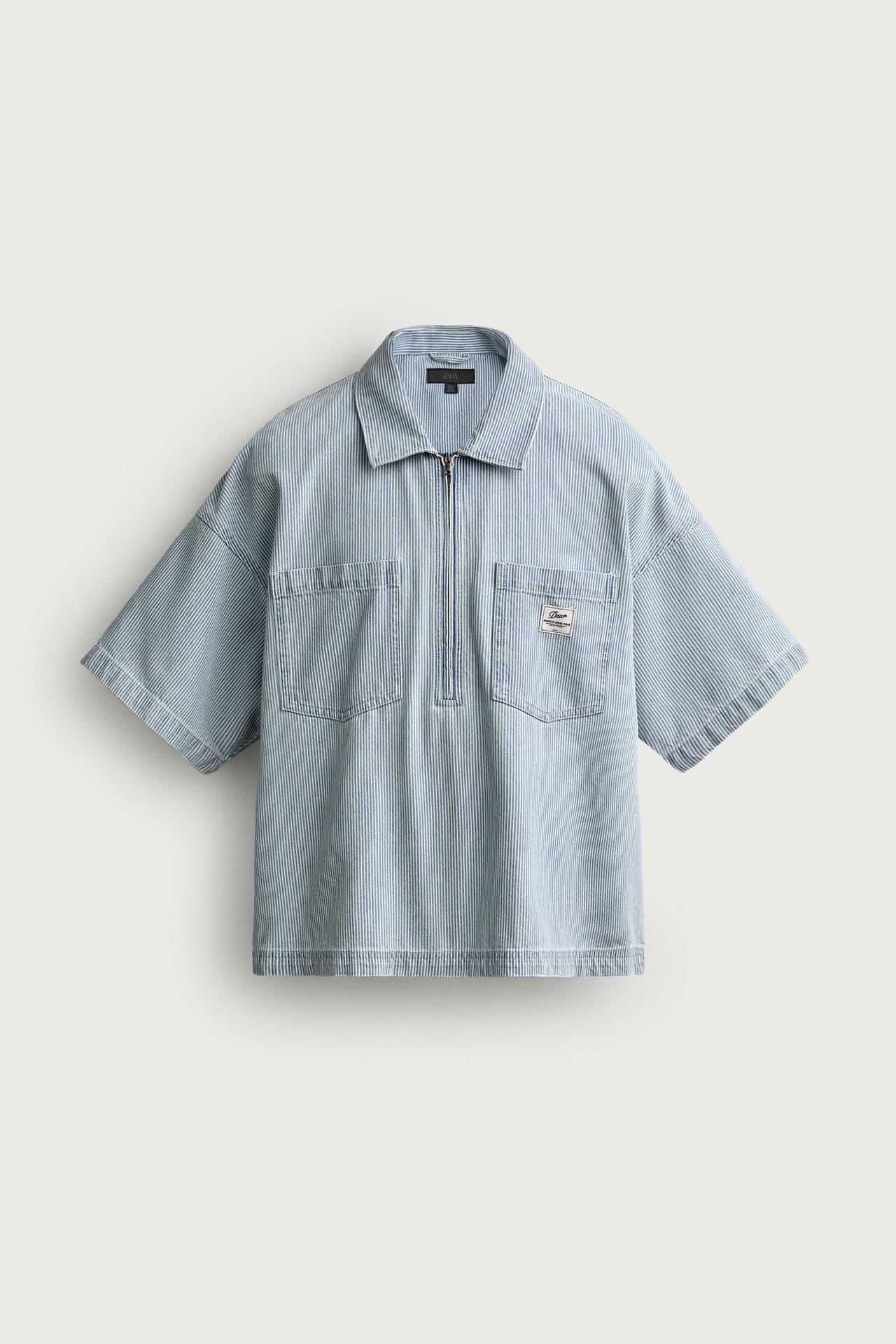 ZIP POLO SHIRT WITH POCKETS — Light blue