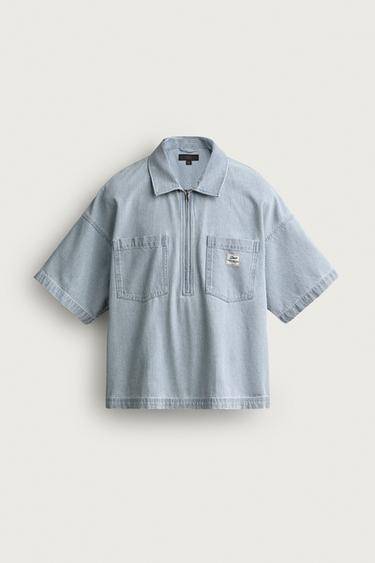 CAMISA POLO CREMALLERA BOLSILLOS - Azul claro de Zara