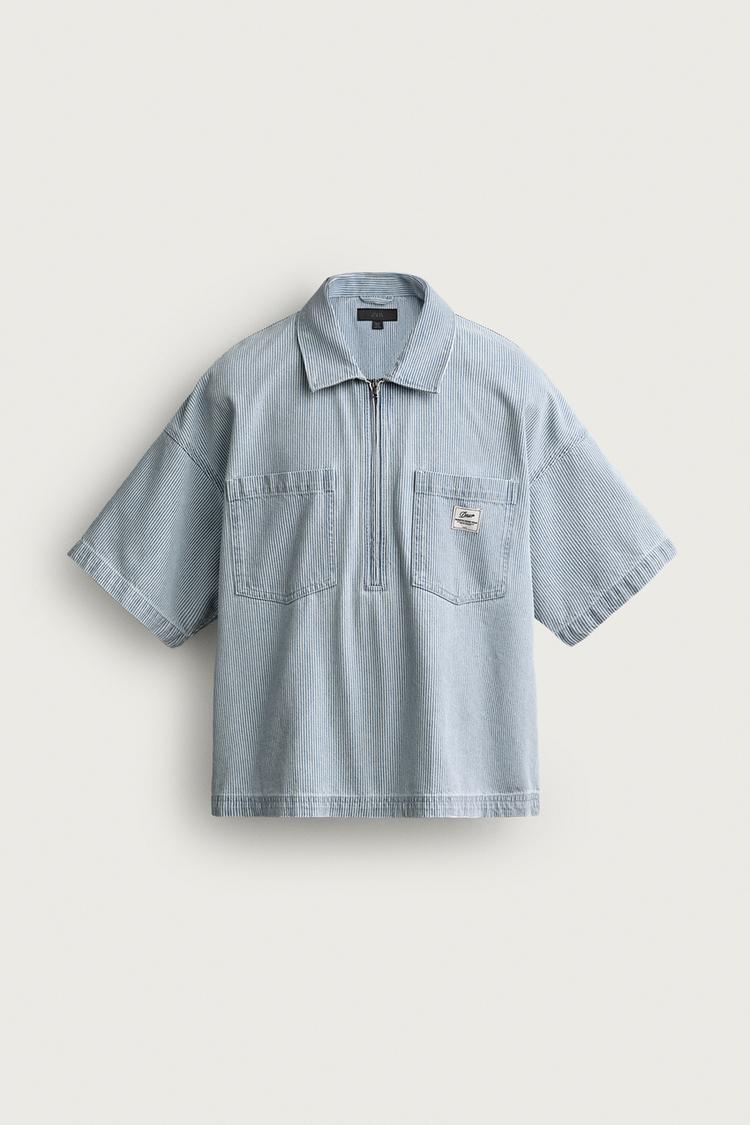 ZIP POLO SHIRT WITH POCKETS — Light blue