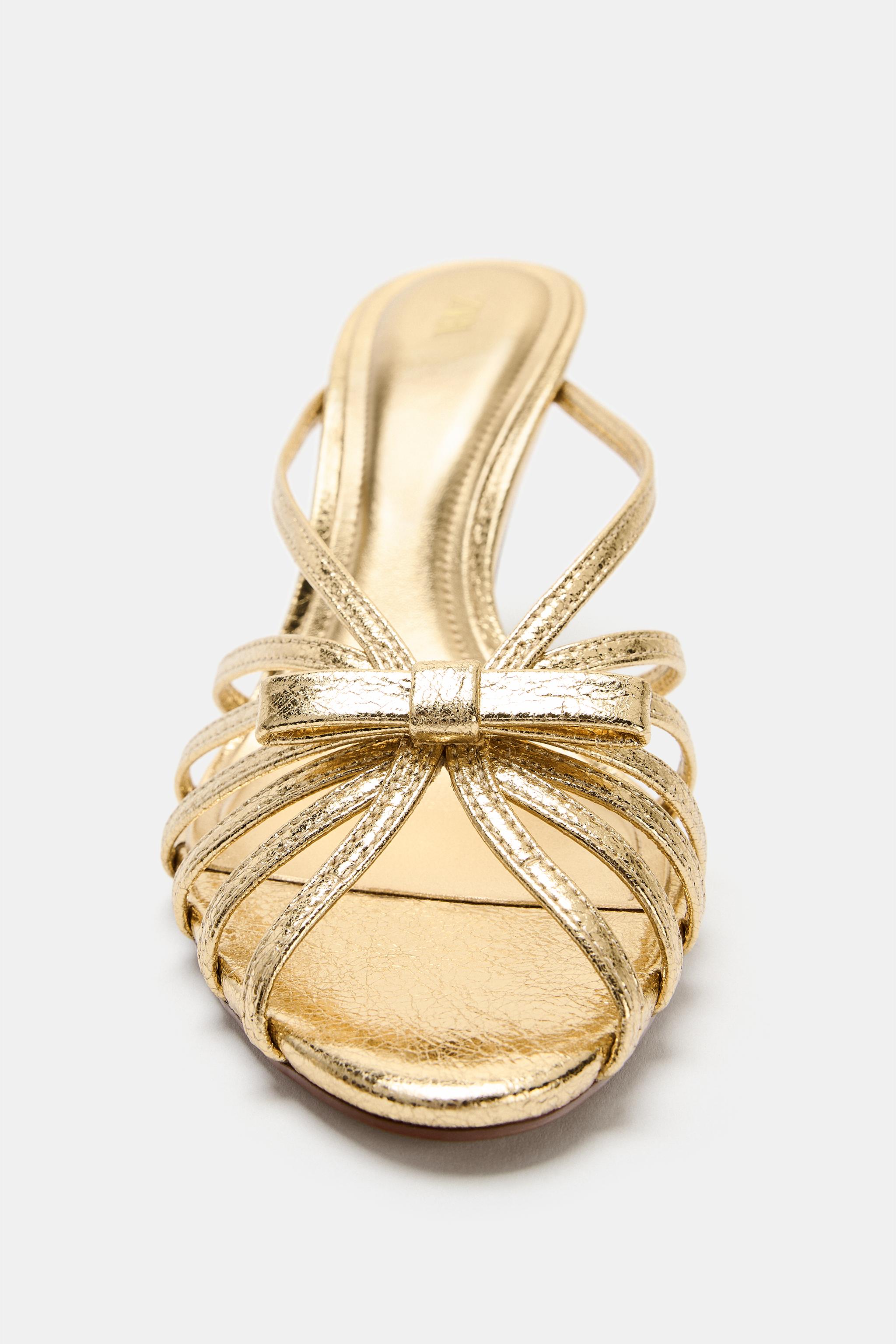 Женские сандалии Zara METALLIC HEELED SANDALS WITH BOW — фото 3