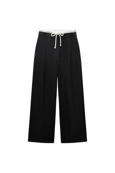 PANTALÓN ANCHO CINTURA DOBLE - Negro de Zara