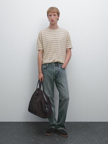 Zara Striped lightweight knit T-shirt - Ecru