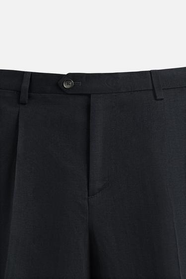 PANTALON DE COSTUME À CHEVRONS LIN ET COTON - Bleu marine de Zara - Image 8