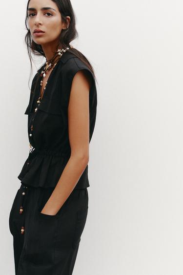 SAFARI TOP WITH BELT IN A LINEN BLEND - Black by Zara - Image 2
