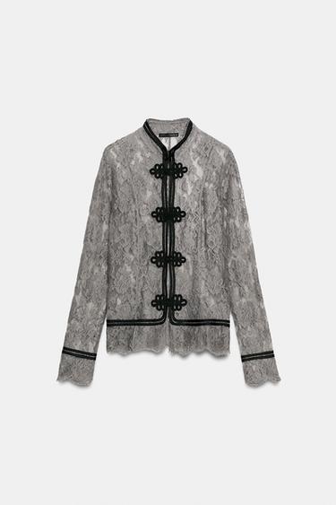 CHEMISE EN DENTELLE À BRANDEBOURGS ZW COLLECTION - Gris moyen de Zara - Image 6