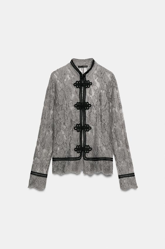 CHEMISE EN DENTELLE À BRANDEBOURGS ZW COLLECTION - Gris moyen de Zara - Image 6