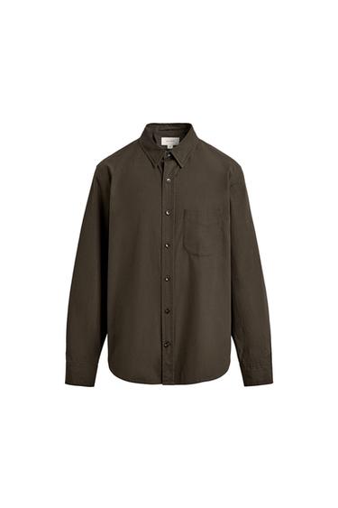 CAMISA REGULAR FIT POPELÍN - Marrón oscuro de Zara