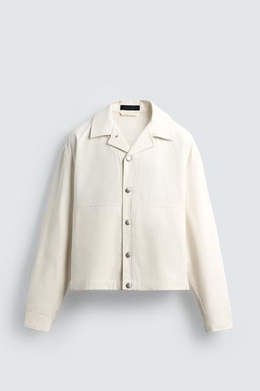 TEXTURED CROPPED FIT OVERSHIRT - Oyster-white by Zara - Image 7