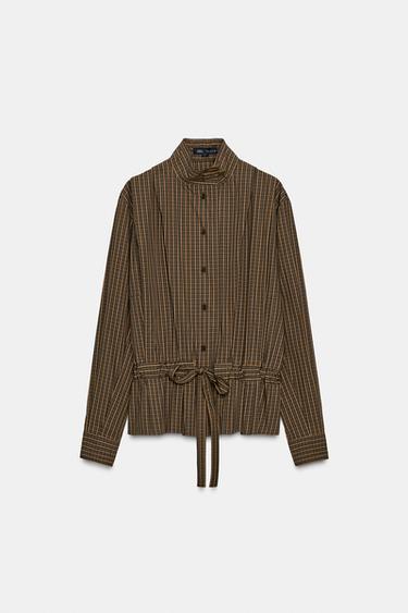 Zara PLAID COTTON SHIRT WITH TIE ZW COLLECTION - orange-green