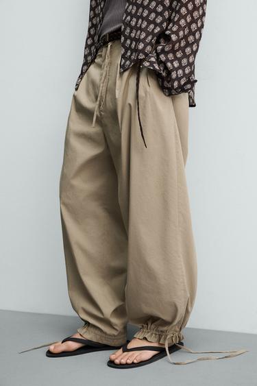 Zara 氣球版打褶長褲 - 焦糖色