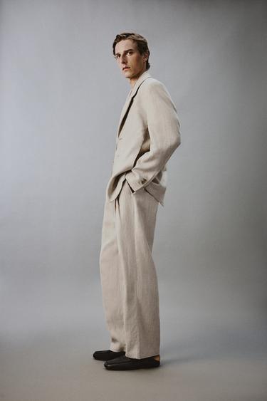 COTTON AND LINEN PLEATED TROUSERS - Sand by Zara - Image 3