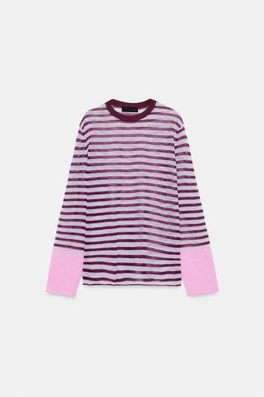 STRIPED KNIT JUMPER - Burgundy by Zara