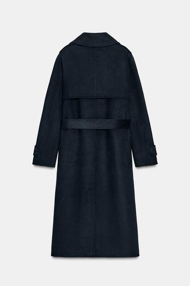 MANTEAU EN LAINE AVEC CEINTURE - bleu marine de Zara - Image 6
