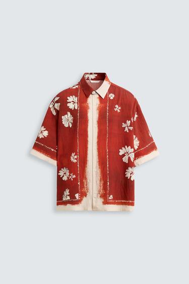 FLORAL PRINT SHIRT - Ecru / Red by Zara