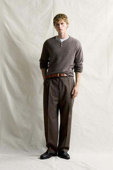PANTALÓN 100% LANA PLIEGUES MANTECO® - Negro / Marrón de Zara - Imagen 0