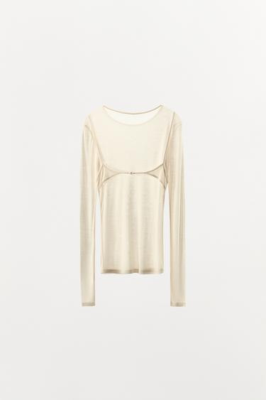 LYOCELL T-SHIRT WITH BACK DETAIL - Oyster-white by Zara - Image 4