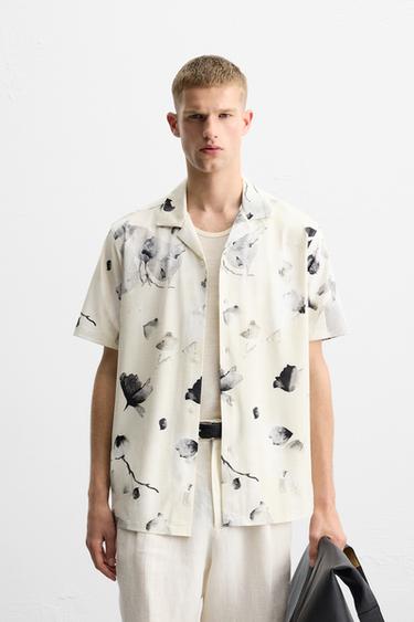 CHEMISE ÉLASTIQUE À IMPRIMÉ FLORAL - Beige de Zara - Image 1
