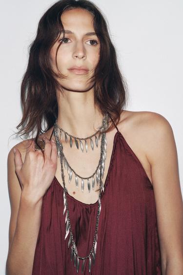 Zara TEXTURED BEADED PIECE NECKLACE - Silver