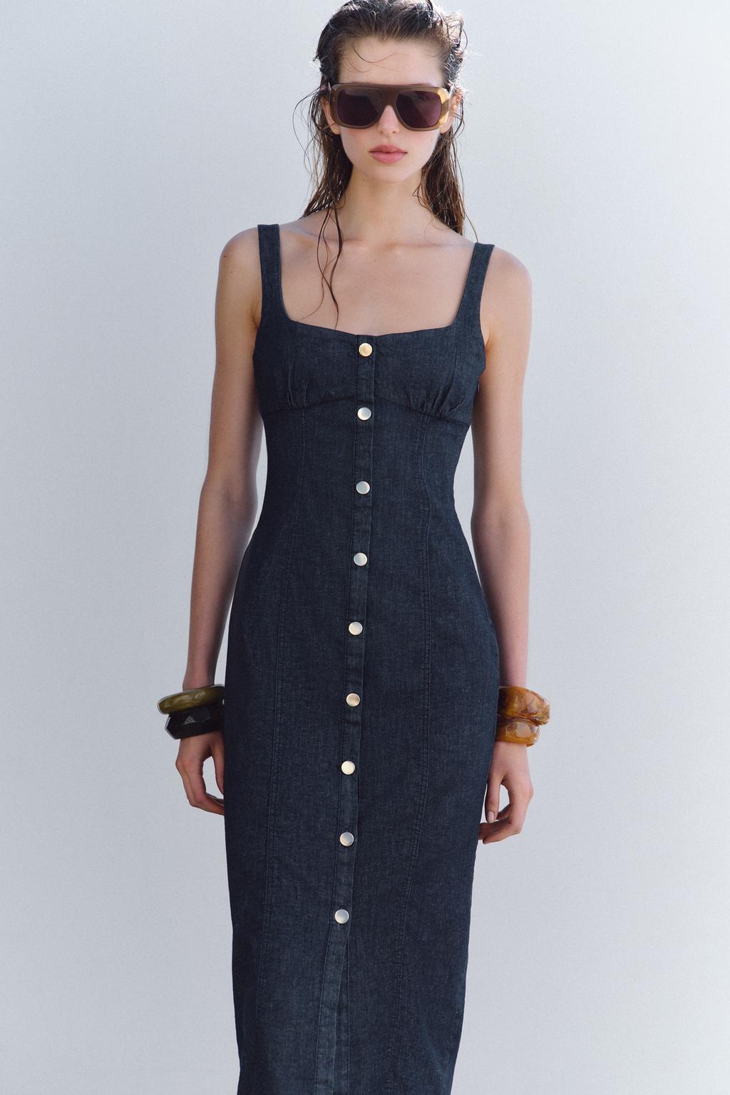 Z1975 STRAPPY DENIM MIDI DRESS