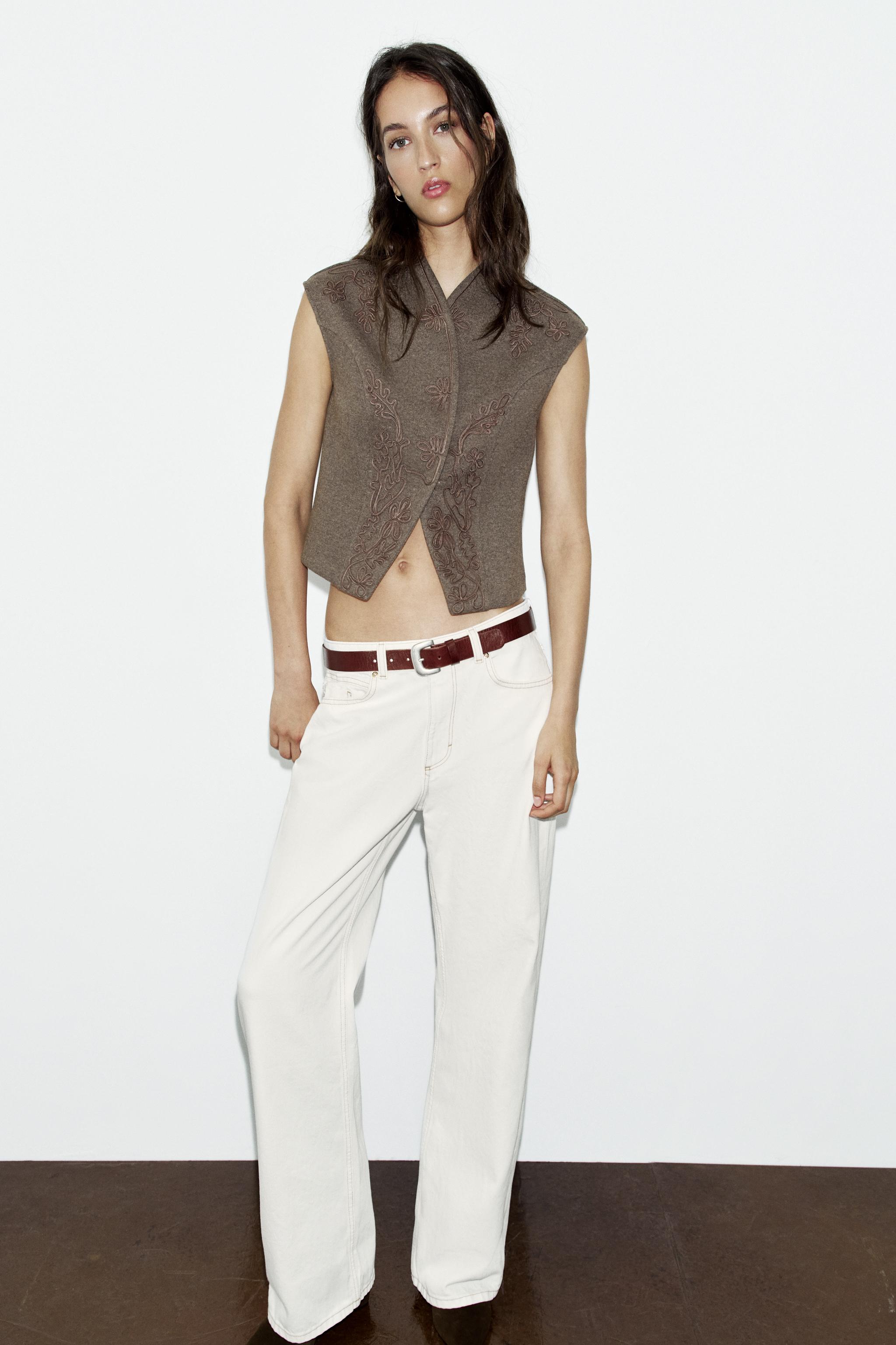EMBROIDERED VEST — Dark brown