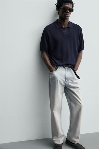 SILK/LINEN KNIT POLO SHIRT - Dark navy by Zara - Image 5