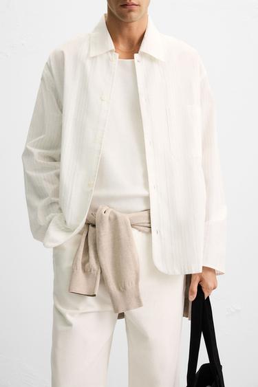 CHEMISE STRUCTURÉE À RAYURES - Blanc de Zara - Image 5