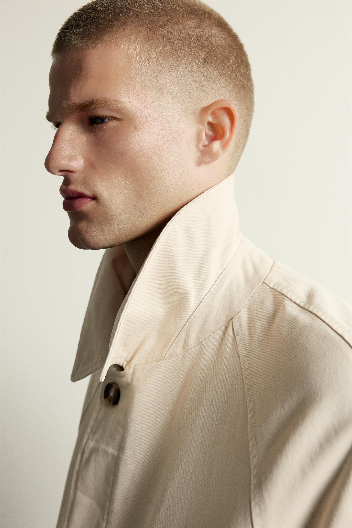 Мужская рубашка Zara Cropped Cotton Overshirt, цвет: Бежевый — фото 6