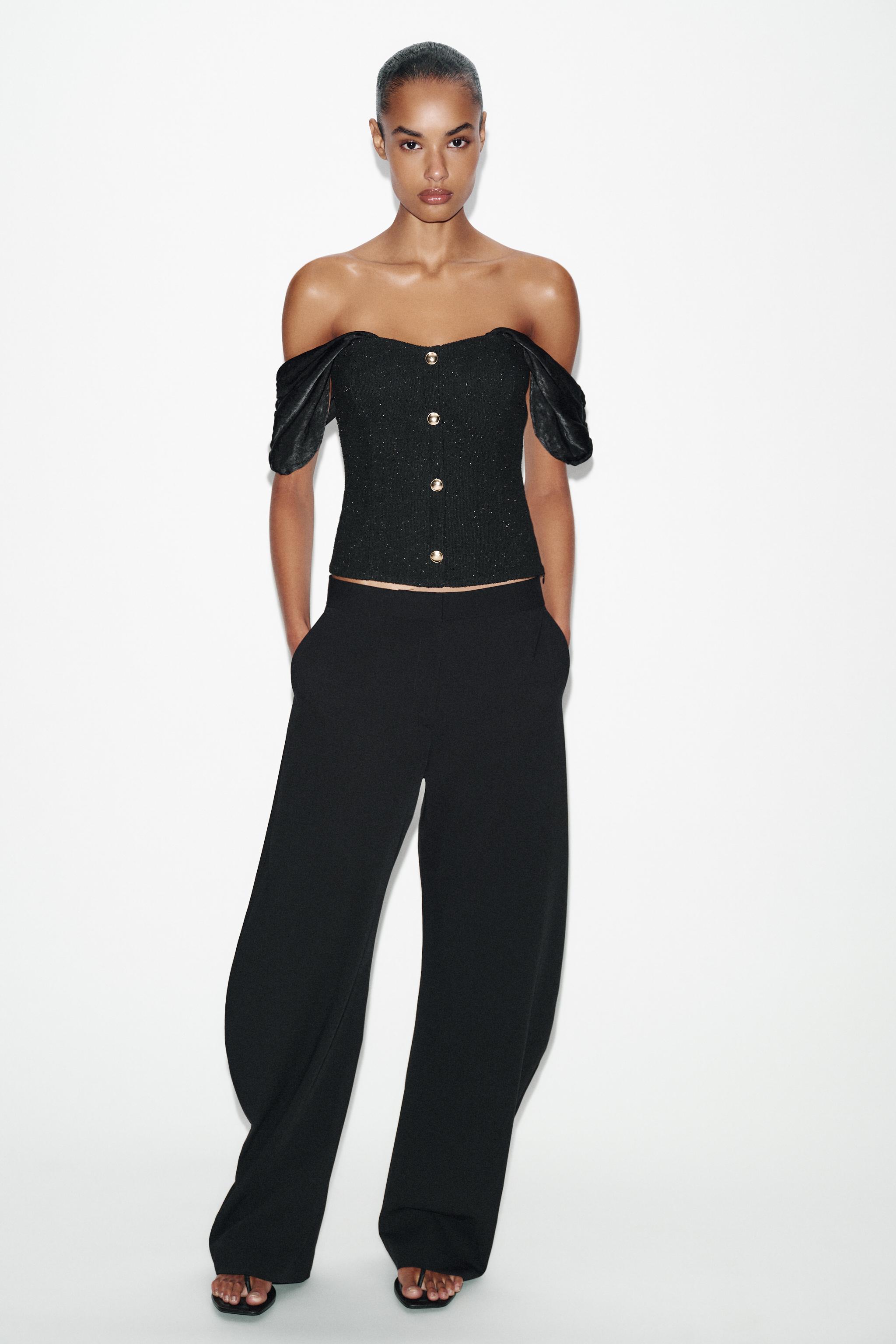 BOUCLÉ COMBINED TOP - Black / Ecru | ZARA United Kingdom