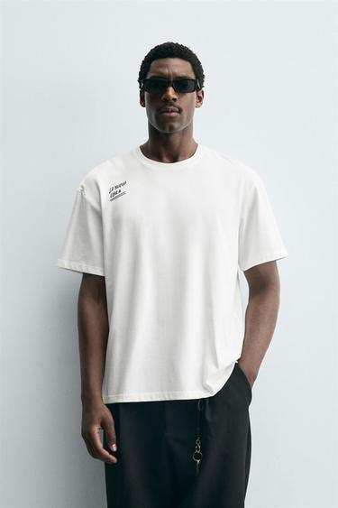 EMBROIDERED SLOGAN T-SHIRT - White by Zara - Image 1