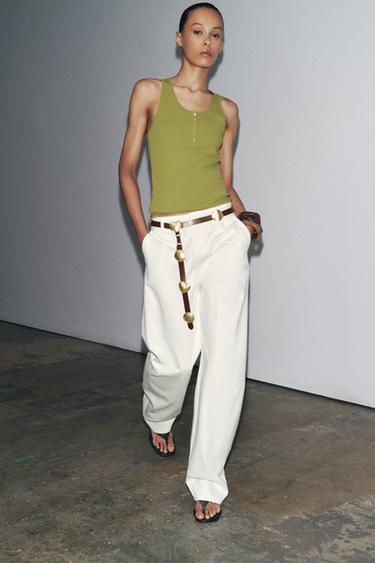 BUTTON COTTON TOP - Olive green by Zara - Image 4