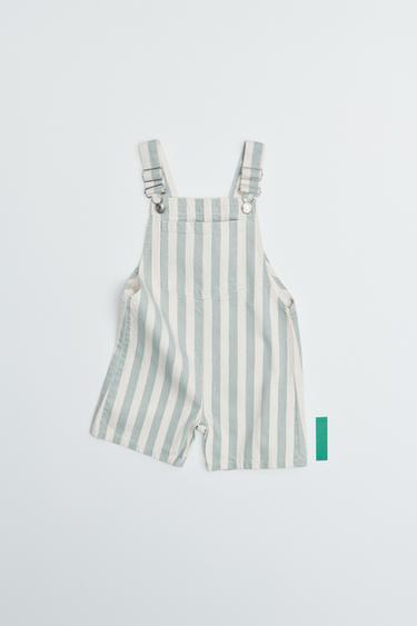 STRIPED TWILL SHORT DUNGAREES - Ecru / Blue by Zara - Image 4