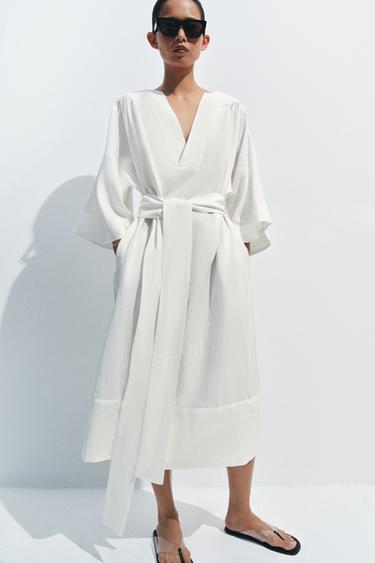 Zara BELTED TUNIC DRESS ZW COLLECTION - White